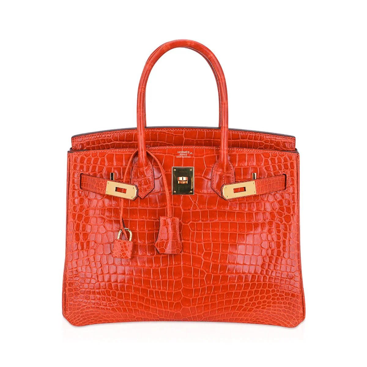 Birkin 30 Bag Orange Poppy Porosus Crocodile with Gold Hardware