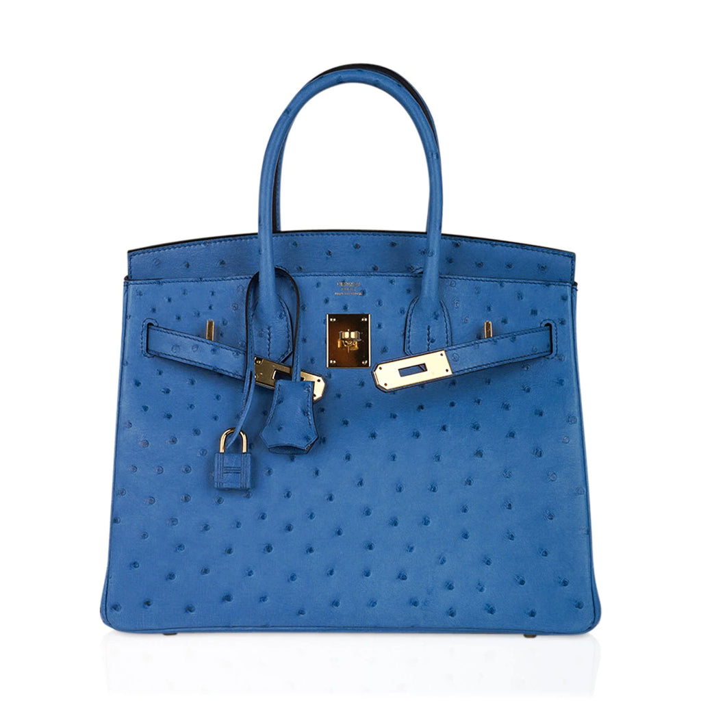 Birkin 30 Bag Bleu Mykonos Ostrich with Gold Hardware