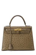 Kelly Sellier Gris Mousse Ostrich Gold Hardware