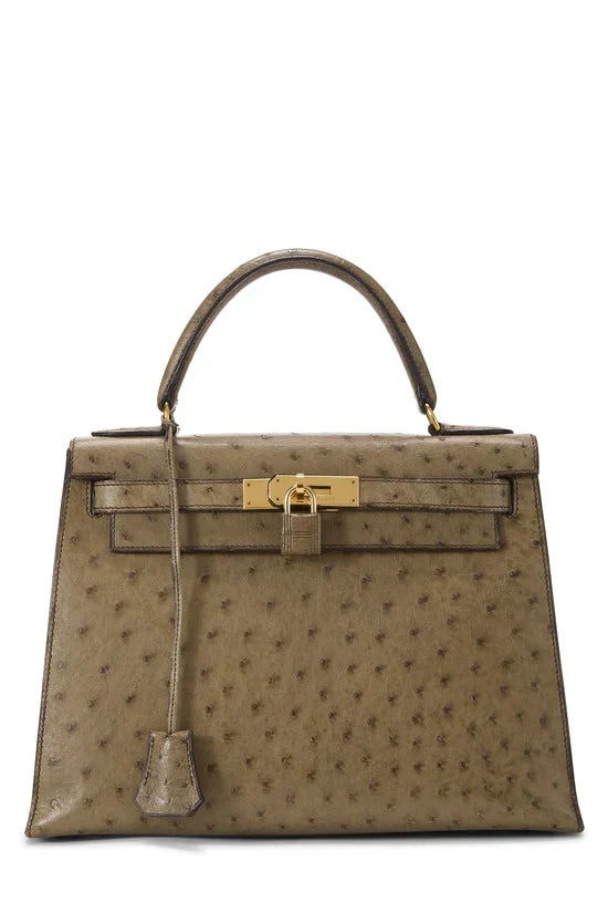 Kelly Sellier Gris Mousse Ostrich Gold Hardware