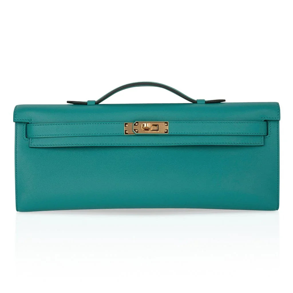 Kelly Cut Vert Verone Clutch Bag Gold Hardware Swift Leather