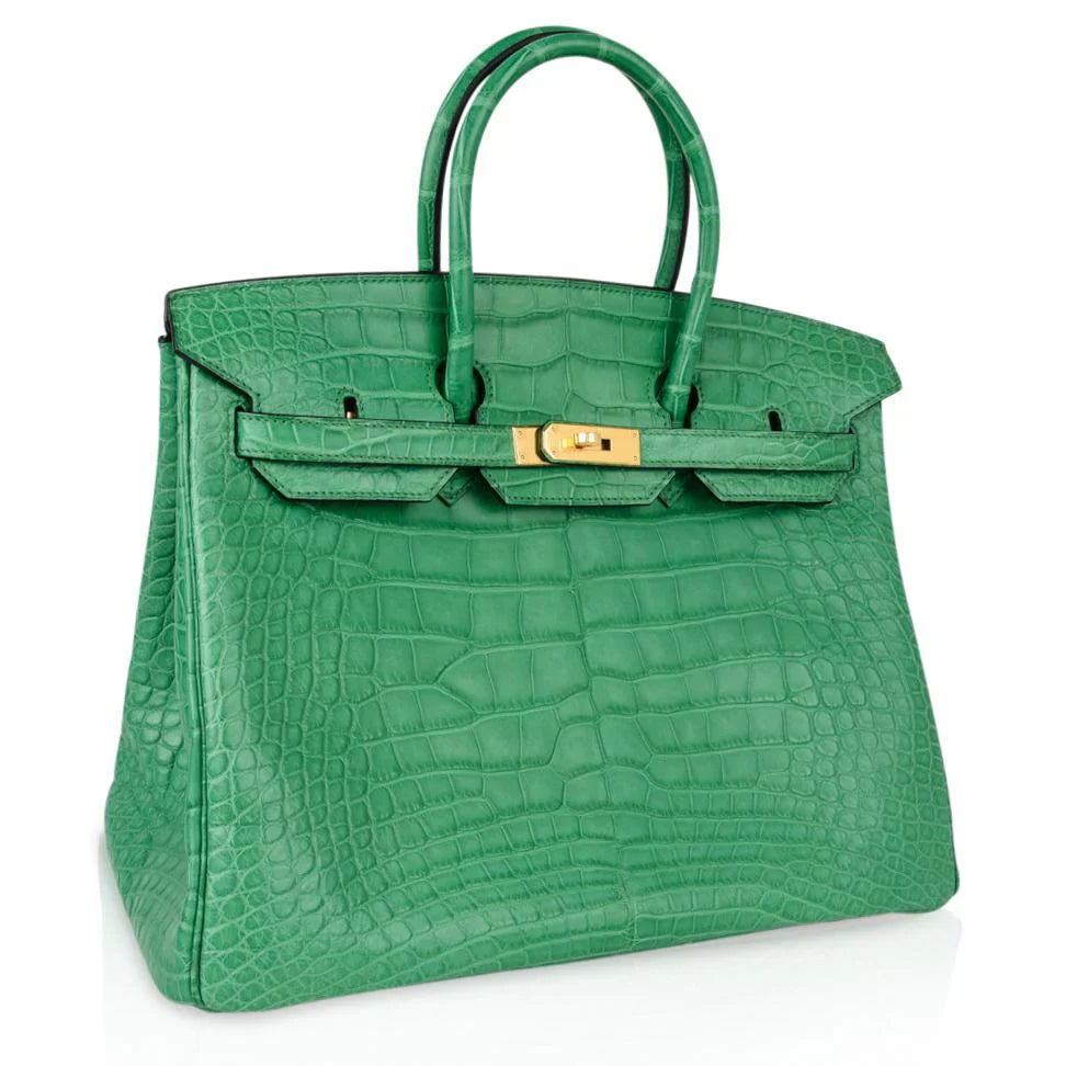 Birkin 35 Bag Matte Alligator Cactus Gold Hardware