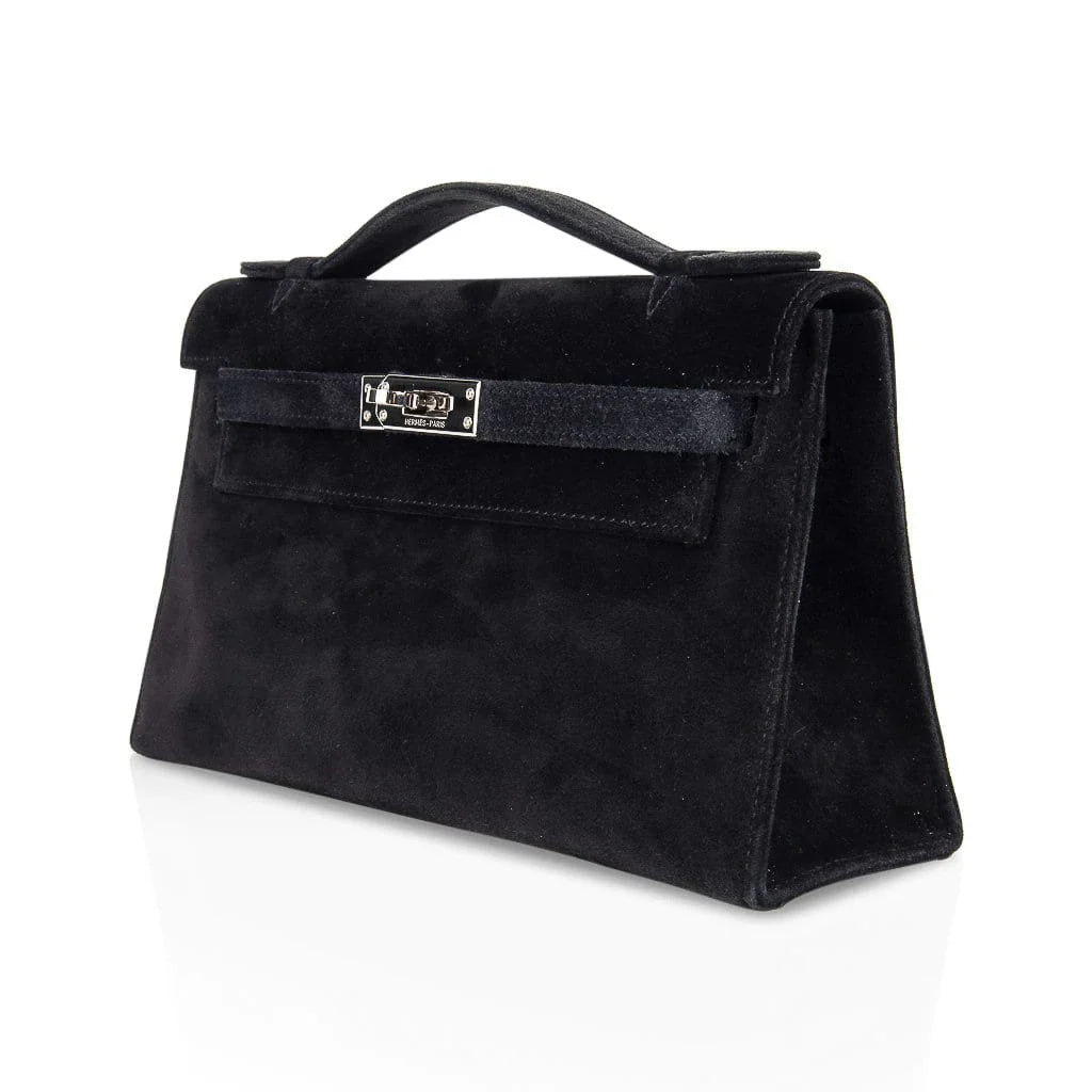 Kelly Pochette Black Doblis Suede Palladium