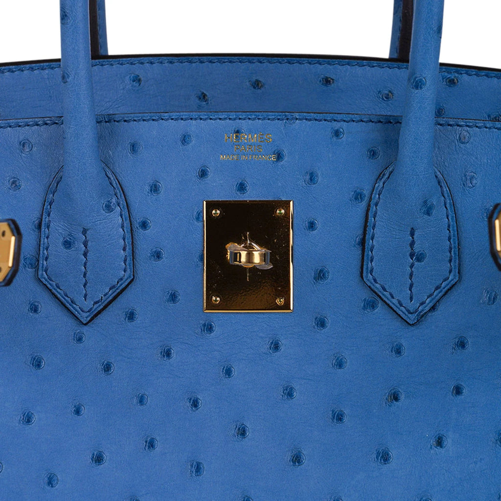 Birkin 30 Bag Bleu Mykonos Ostrich with Gold Hardware