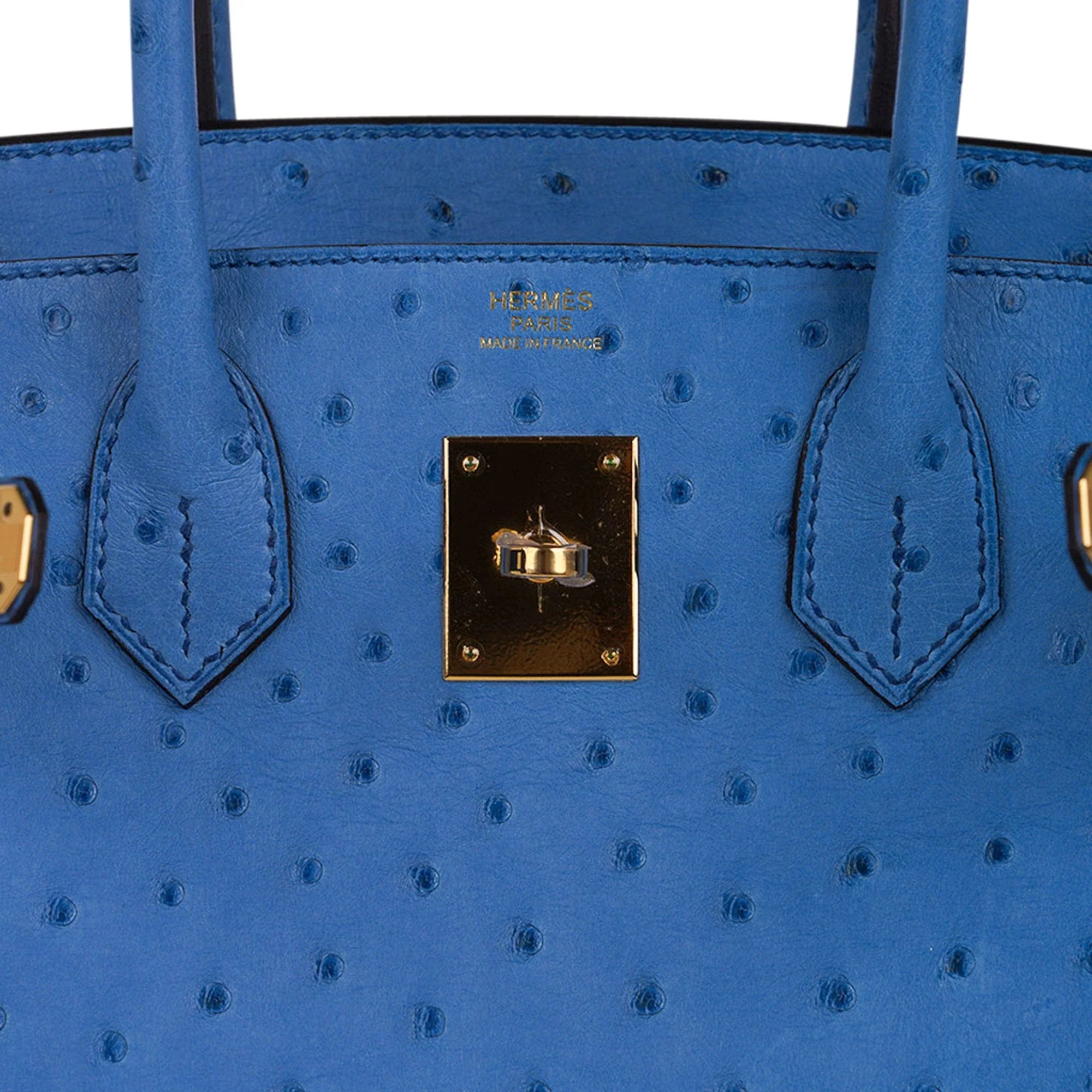 Birkin 30 Bag Bleu Mykonos Ostrich with Gold Hardware