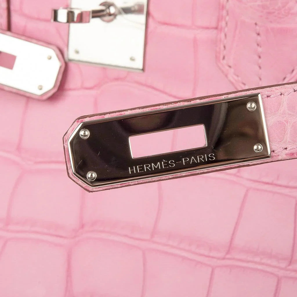 Limited Edition Birkin 35 Bag 5P Pink Matte Alligator with Palladium Hardware