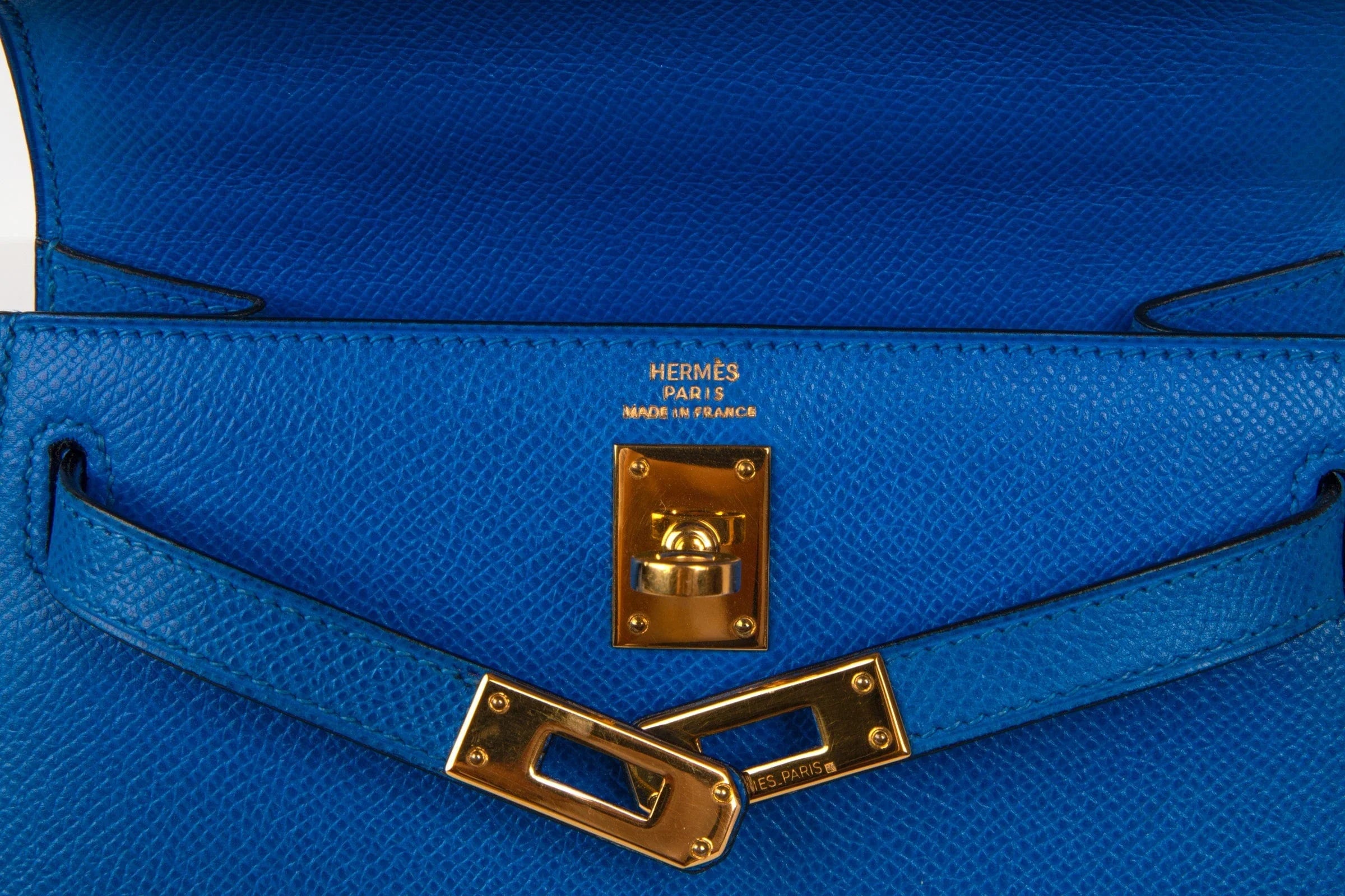 Vintage Kelly 20 Sellier Mini Blue de France Courchevel Gold Hardware