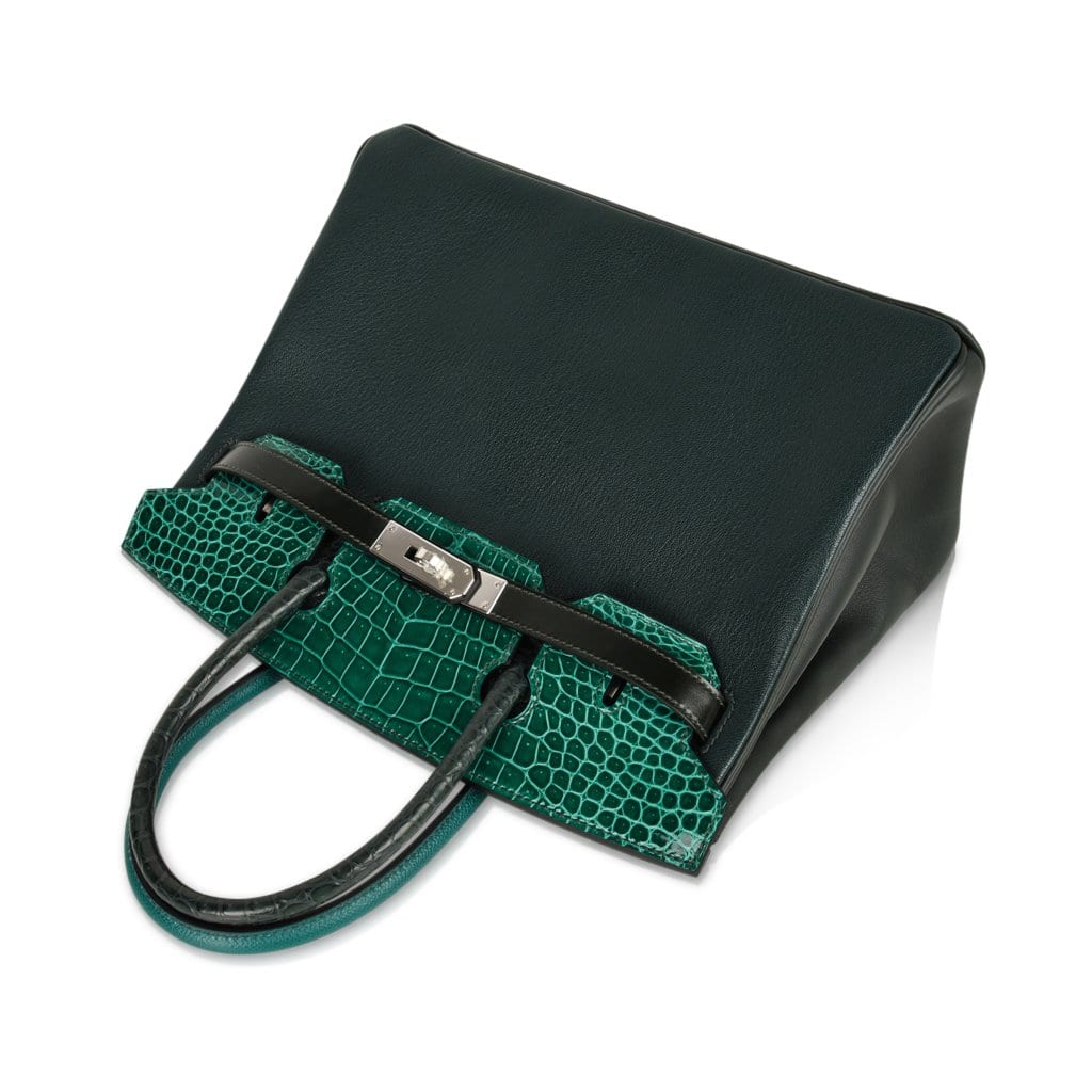 Limited Edition Birkin 30 Bag Patchwork Emerald Green Crocodile & Six Skins