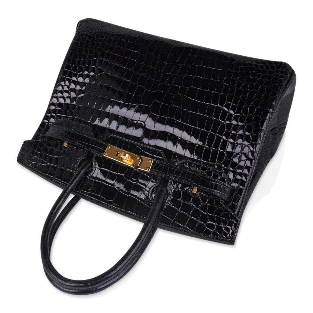 Birkin 30 Bag Black Porosus Crocodile with Gold Hardware