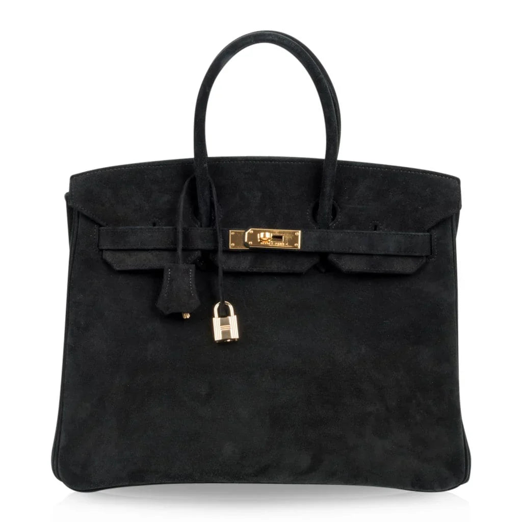 Birkin 35 Bag Black Doblis Suede Gold Hardware Limited Edition