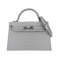 Limited Edition Mini Kelly 20 Sellier Matte Gris Perle Alligator Bag Palladium Hardware