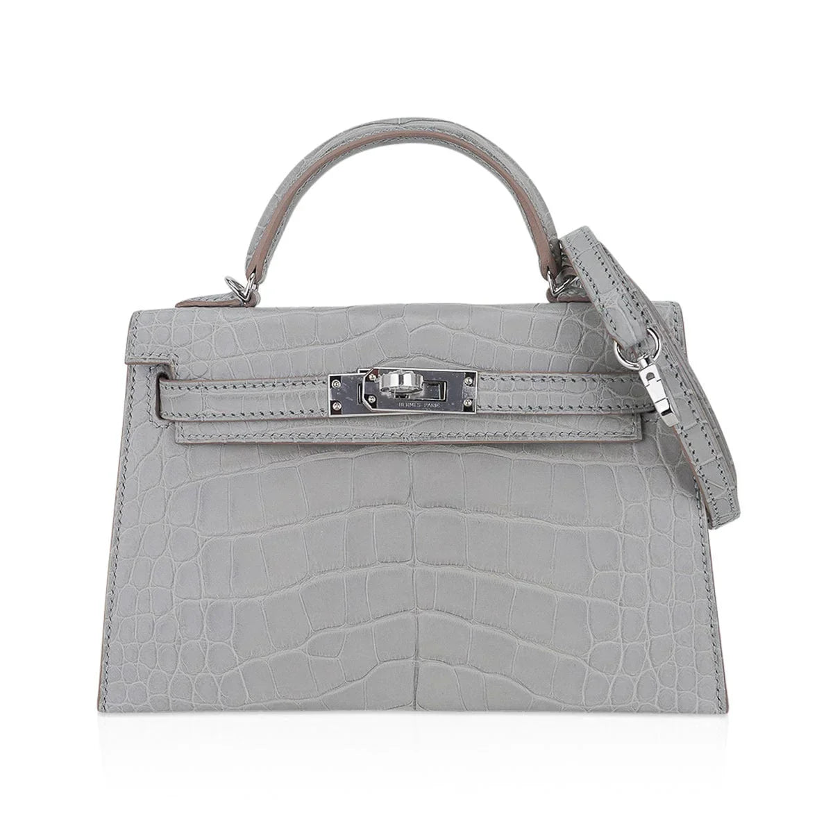 Limited Edition Mini Kelly 20 Sellier Matte Gris Perle Alligator Bag Palladium Hardware