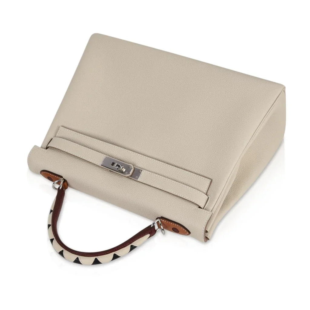 Limited Edition Kelly 32 Retourne Bag Au Galop Craie Togo Leather with Palladium Hardware