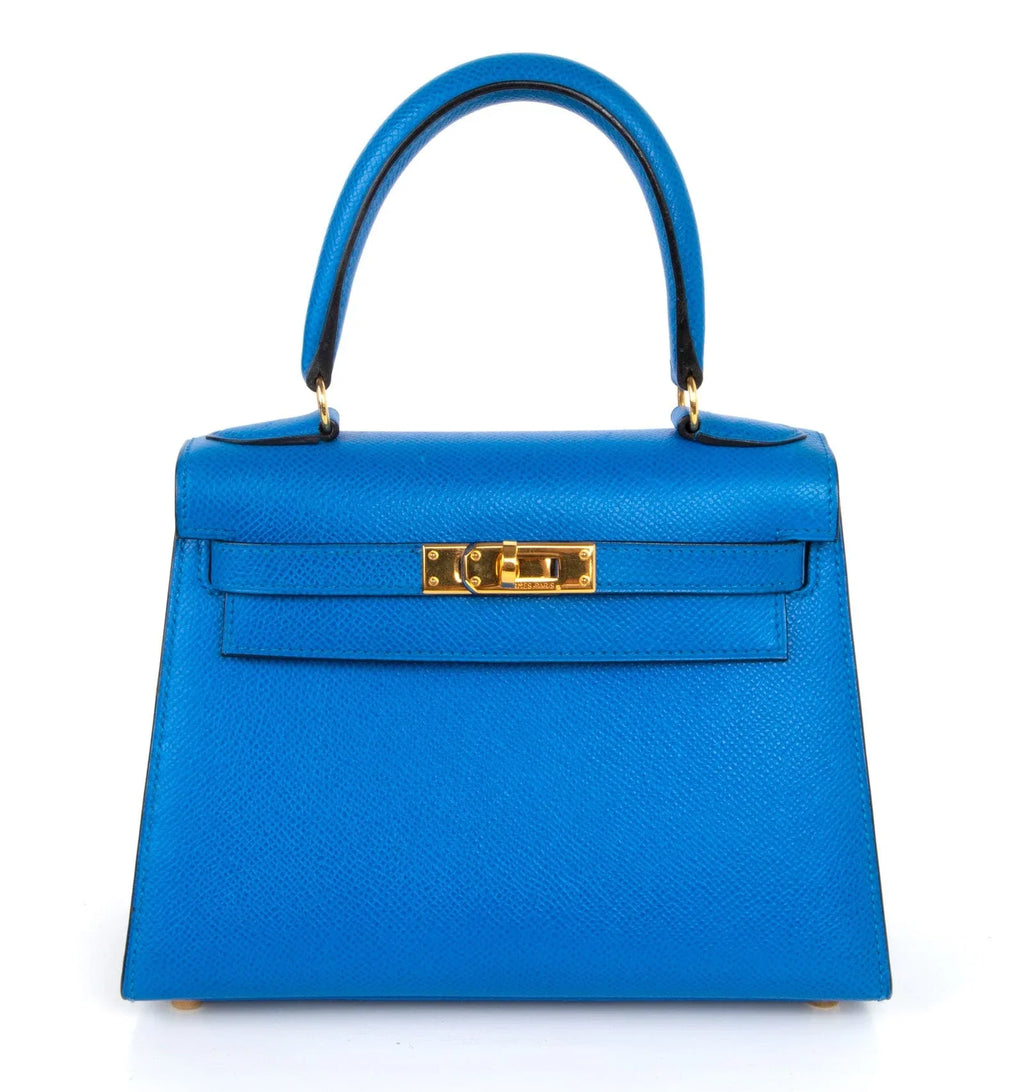 Vintage Kelly 20 Sellier Mini Blue de France Courchevel Gold Hardware