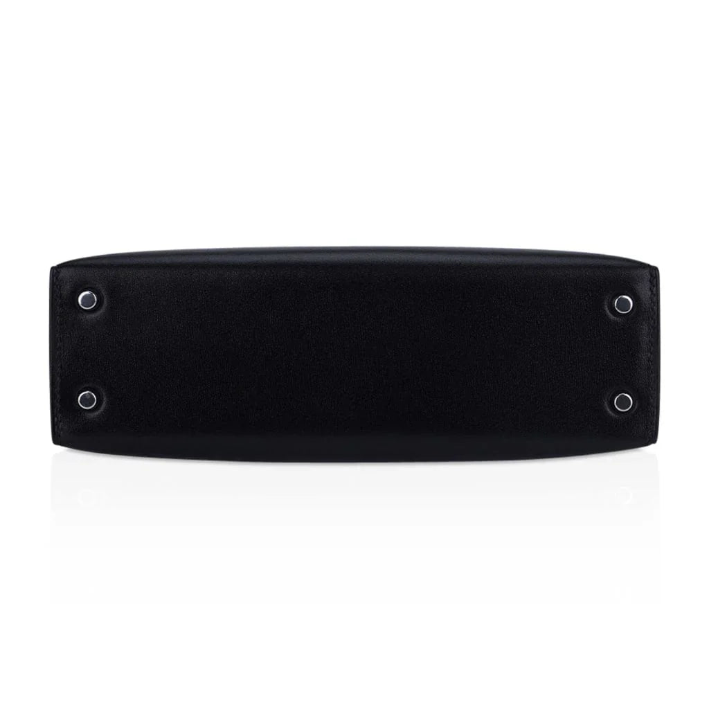Kelly 20 Sellier Black Box Leather Mini Bag Palladium Hardware