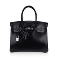 Birkin 30 Black Box Leather Bag Palladium Hardware