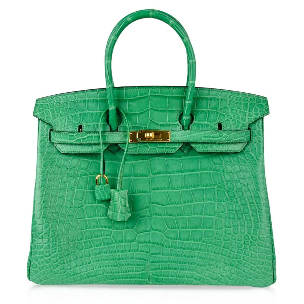 Birkin 35 Bag Matte Alligator Cactus Gold Hardware