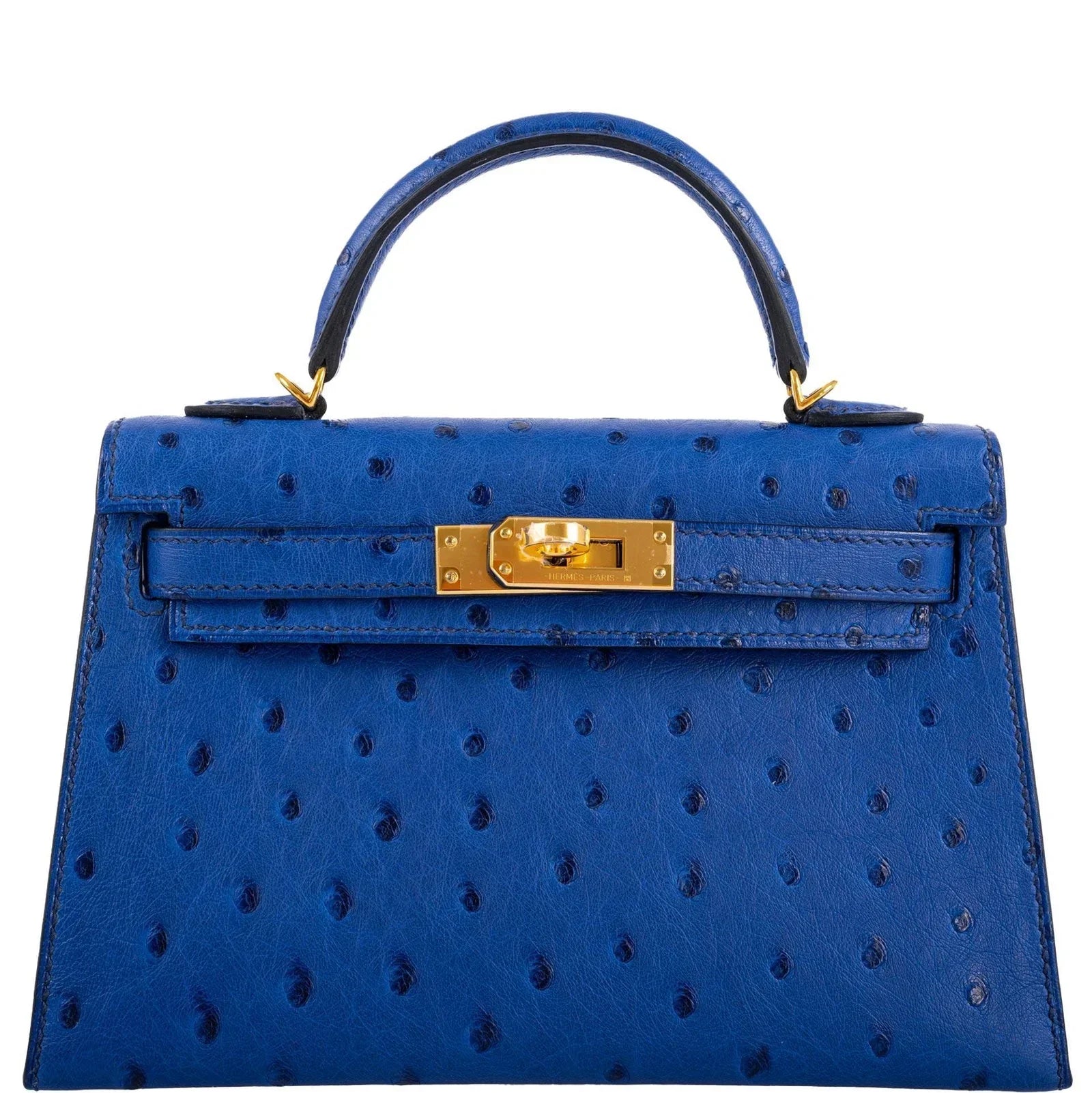 Kelly Mini II Blue Sapphire Ostrich Gold Hardware