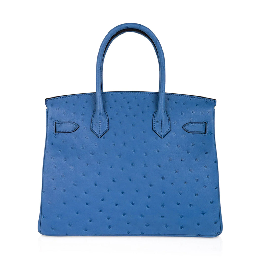 Birkin 30 Bag Bleu Mykonos Ostrich with Gold Hardware