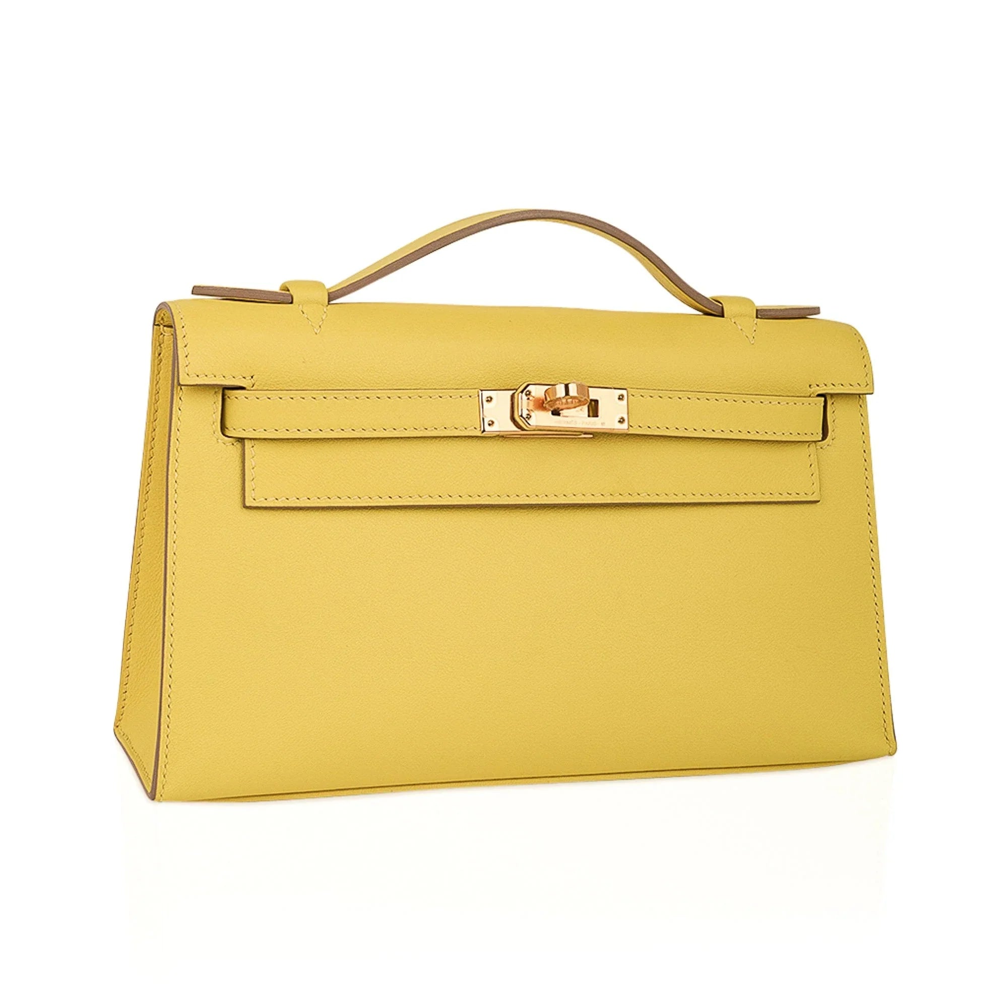 Kelly Pochette Bag Lime Clutch Gold Hardware Swift Leather