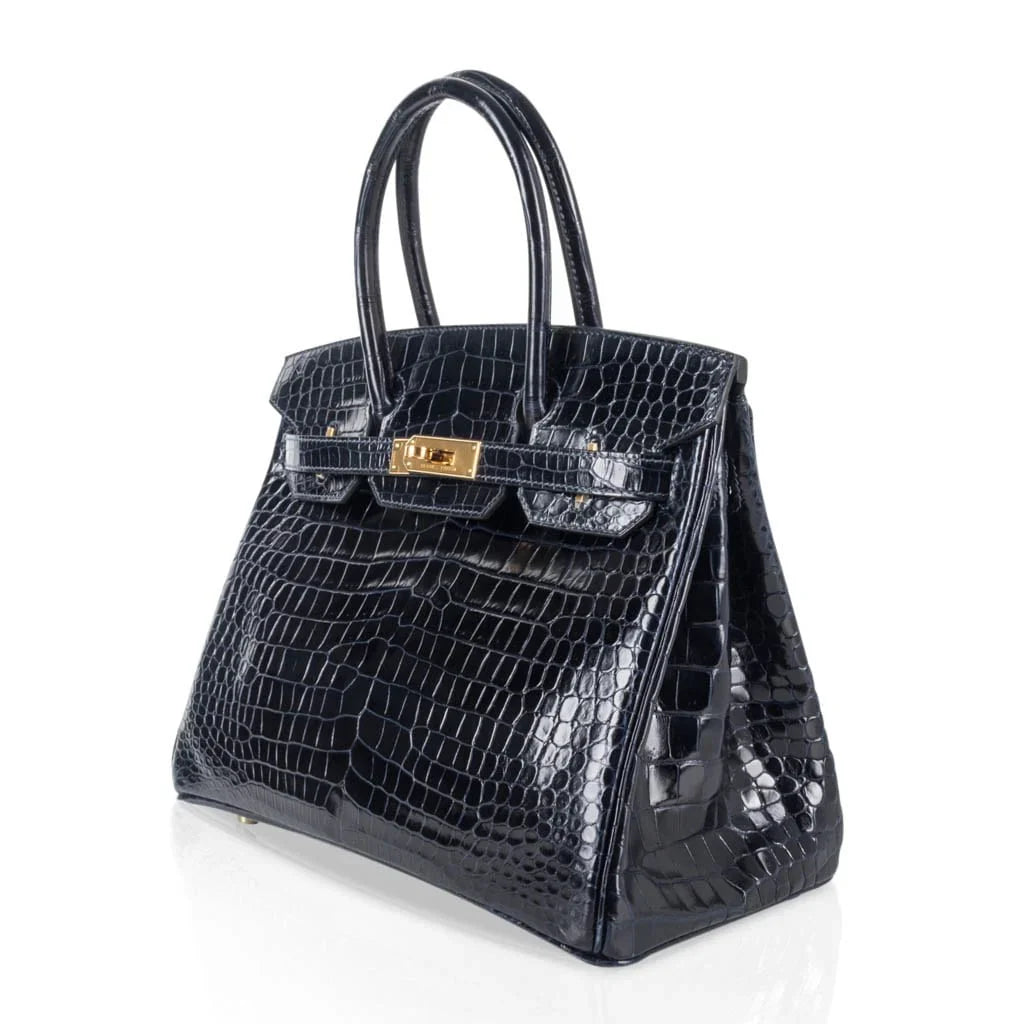 Birkin 30 Bag Blue Marine Porosus Crocodile Gold Hardware