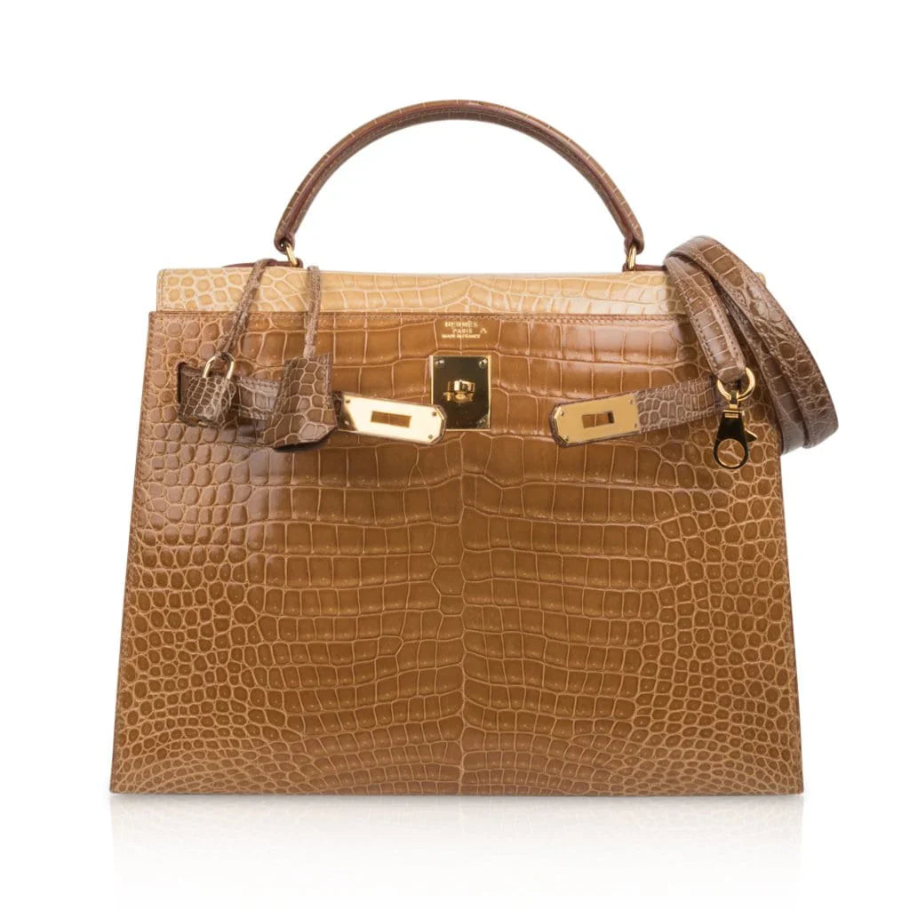 Limited Edition Tri-Color Kelly Sellier 32 Bag Poussiere Poudre Ficelle Porosus Crocodile