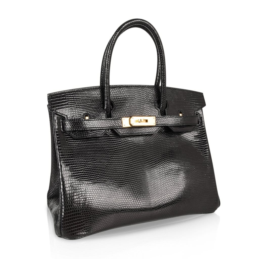 Birkin 30 Bag Jet Black Lizard Gold Hardware