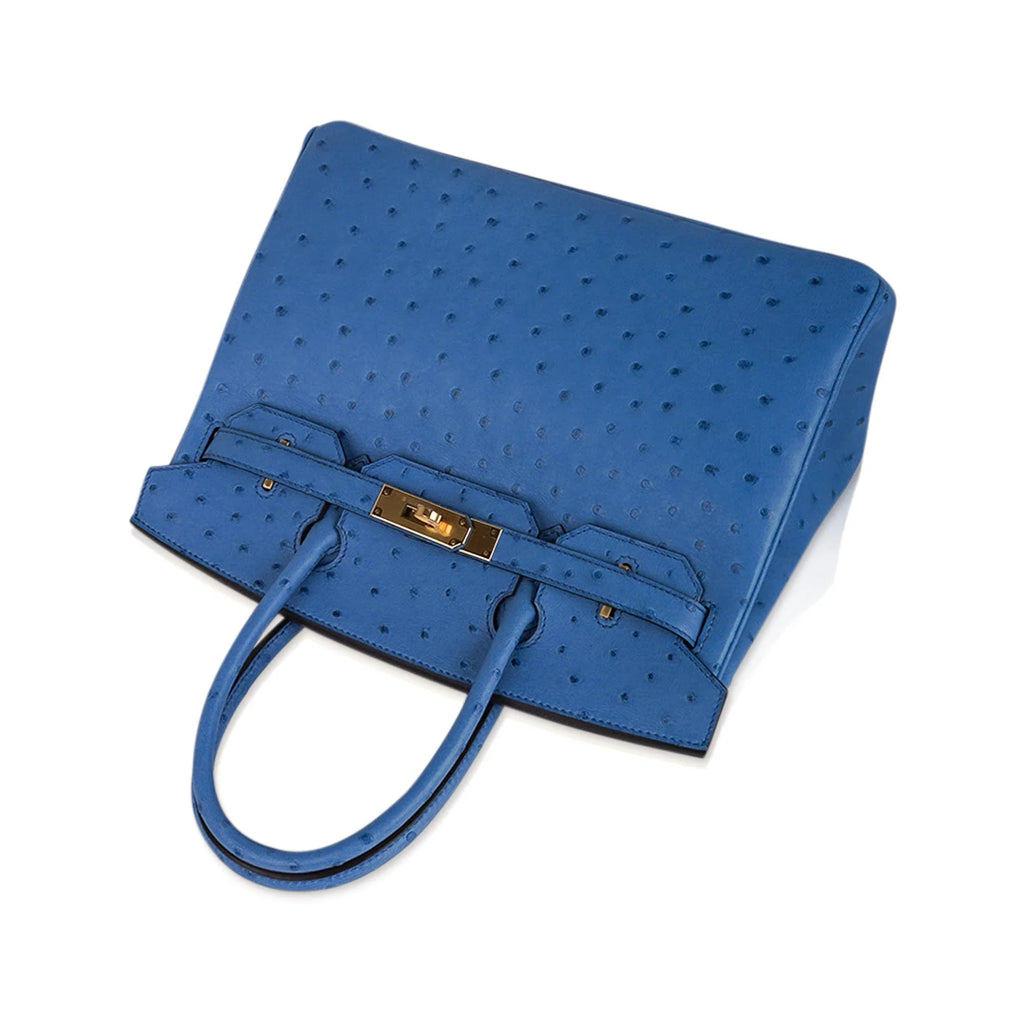Birkin 30 Bag Bleu Mykonos Ostrich with Gold Hardware