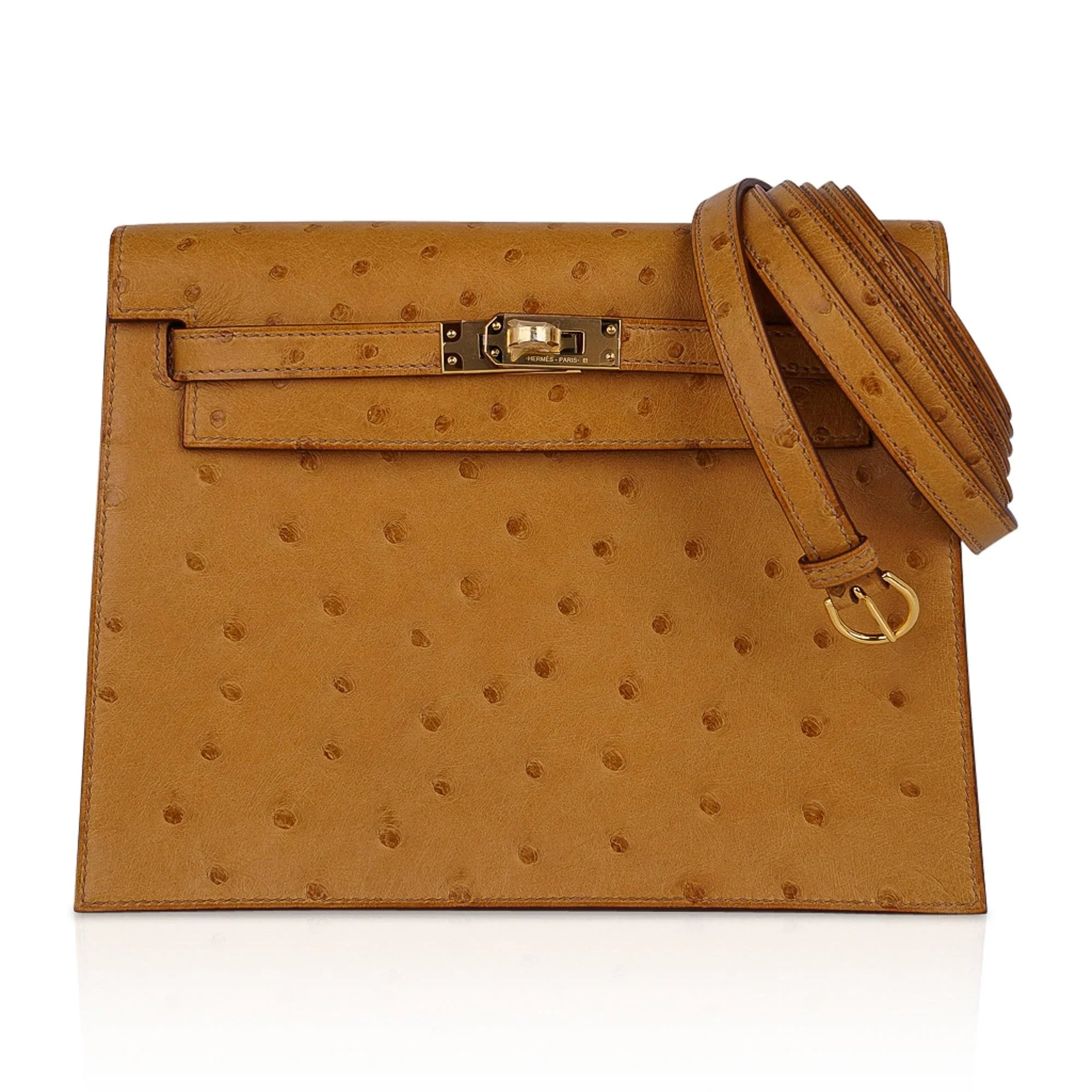 Kelly Danse Bag Tabac Camel Ostrich with Gold Hardware