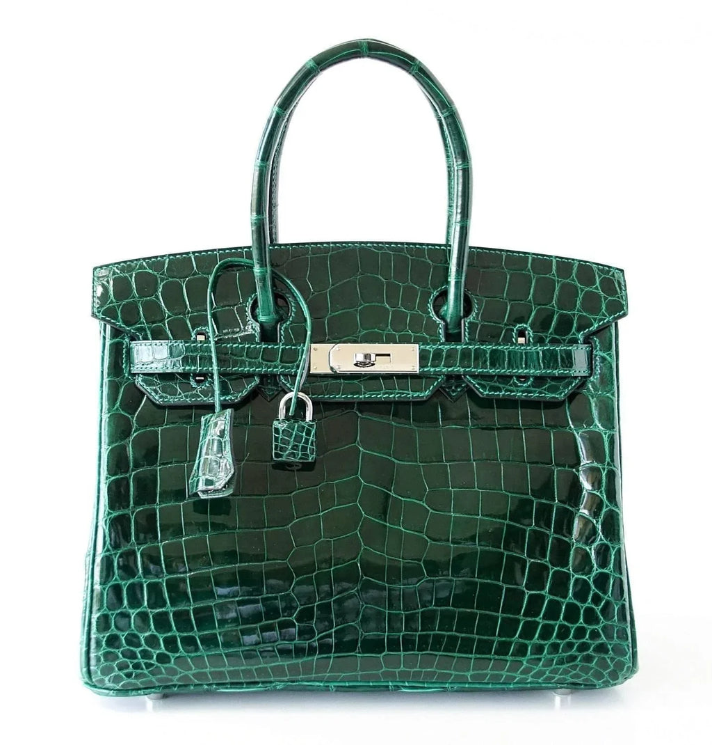 Birkin 30 Bag Emeraude Emerald Porosus Crocodile Palladium