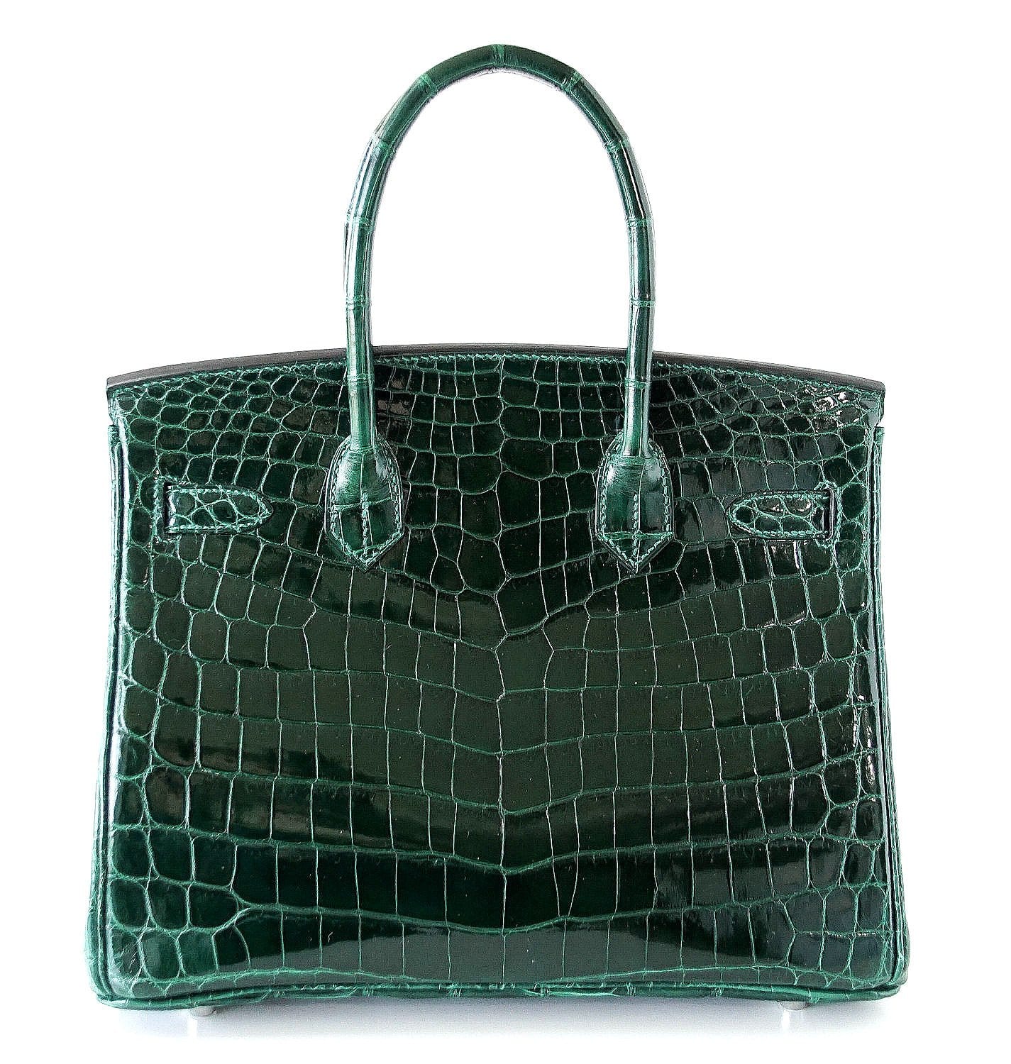 Birkin 30 Bag Emeraude Emerald Porosus Crocodile Palladium