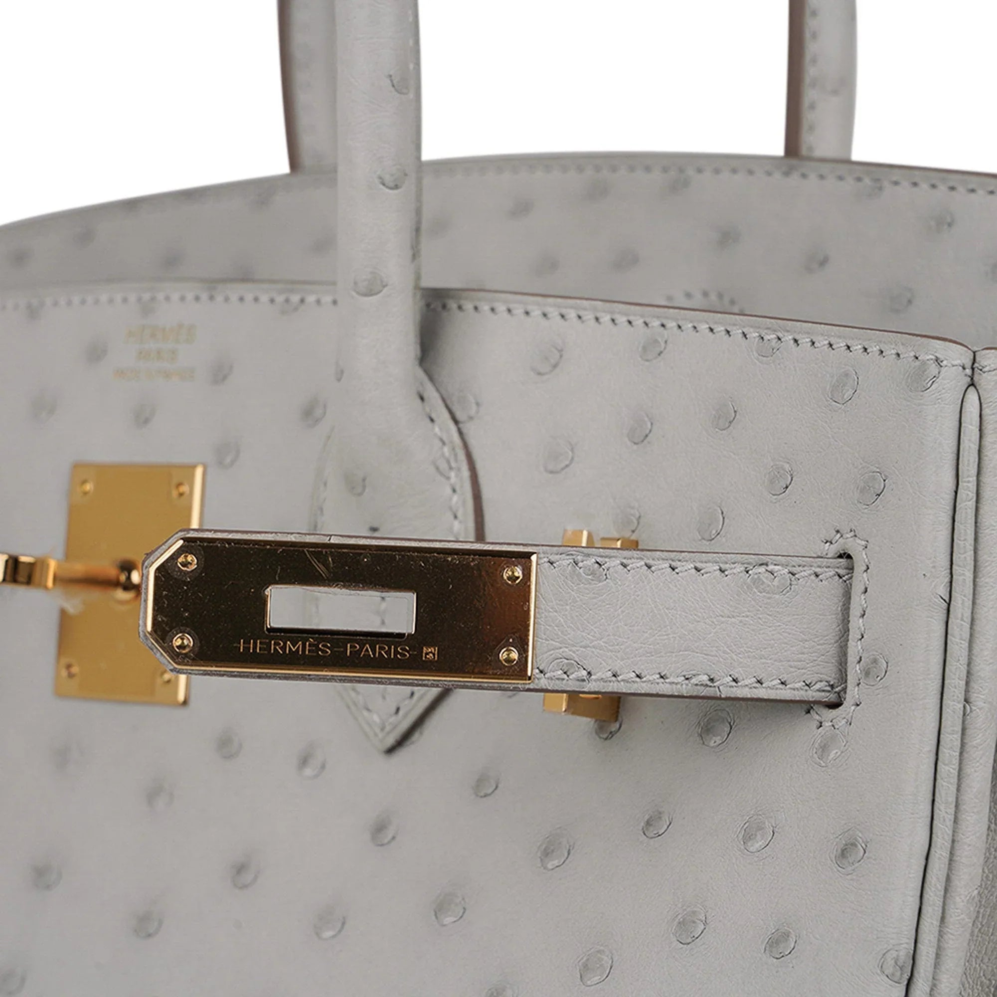 Birkin 30 Bag Gris Perle Ostrich with Gold Hardware
