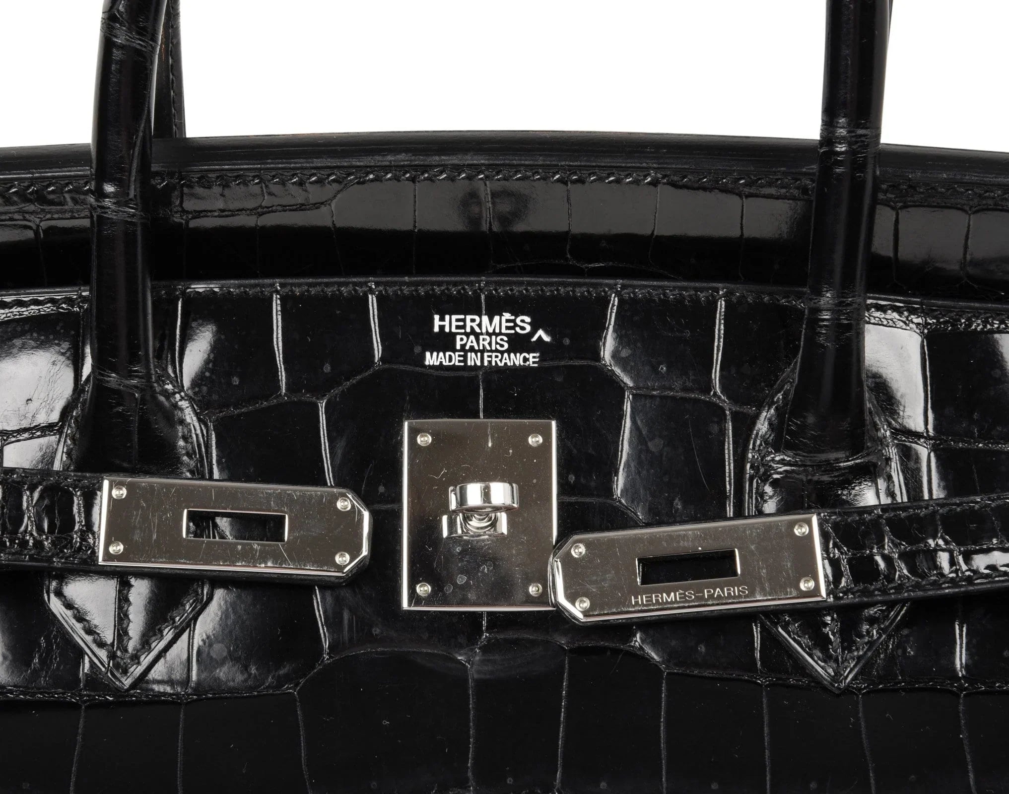 Birkin 40 Bag Black Porosus Crocodile Palladium