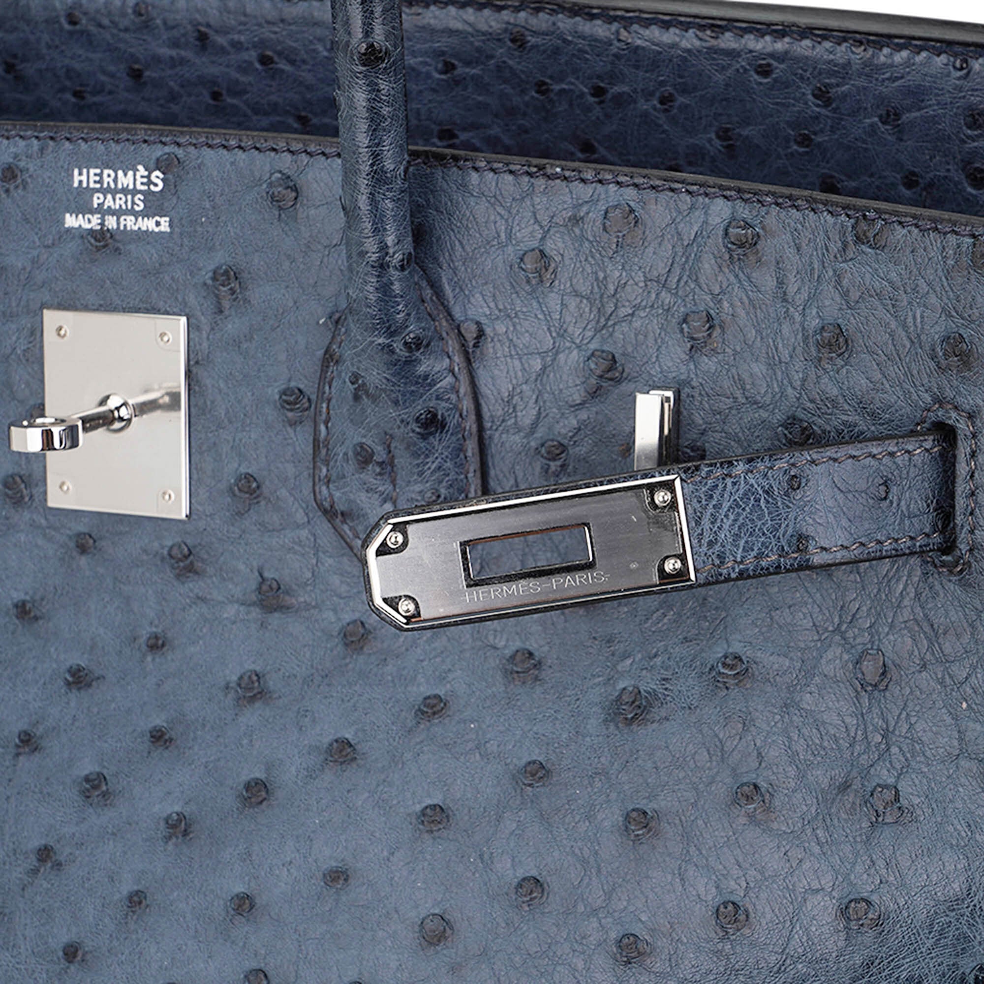 Birkin Vintage 35 Bag Blue Roi Ostrich Palladium Hardware