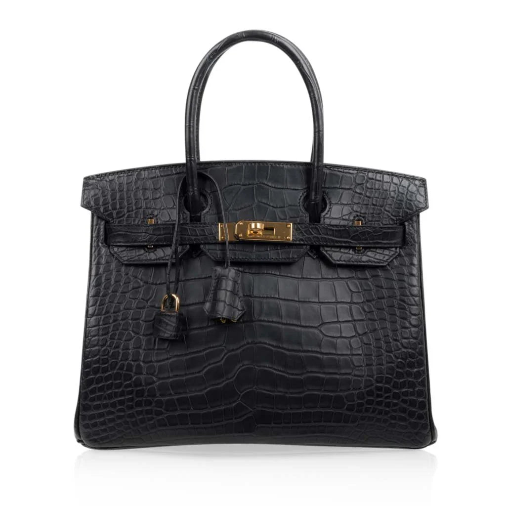 Birkin 30 Bag Black Matte Alligator Gold Hardware