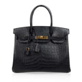 Birkin 30 Bag Black Matte Alligator Gold Hardware
