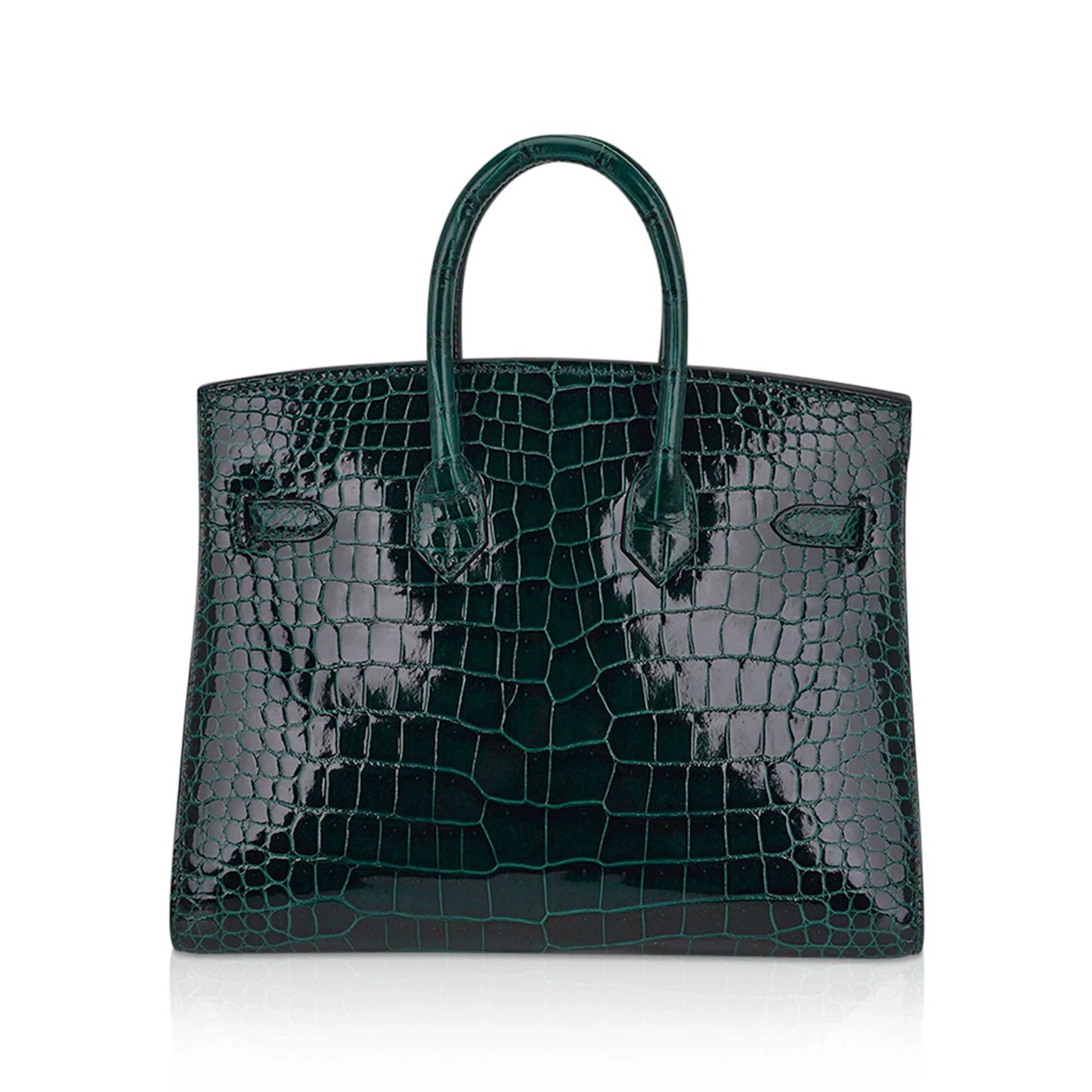 Birkin 25 Bag Sellier Vert Fonce Porosus Crocodile Bag with Gold Hardware