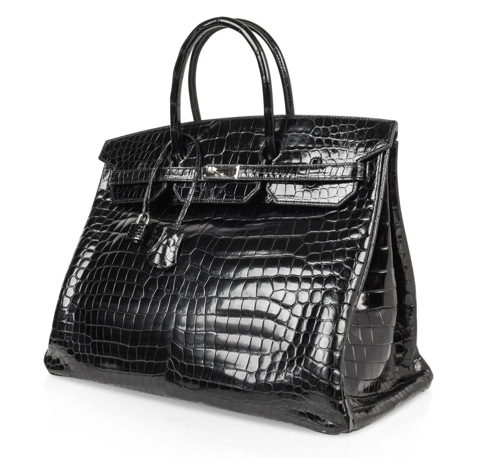 Birkin 40 Bag Black Porosus Crocodile Palladium