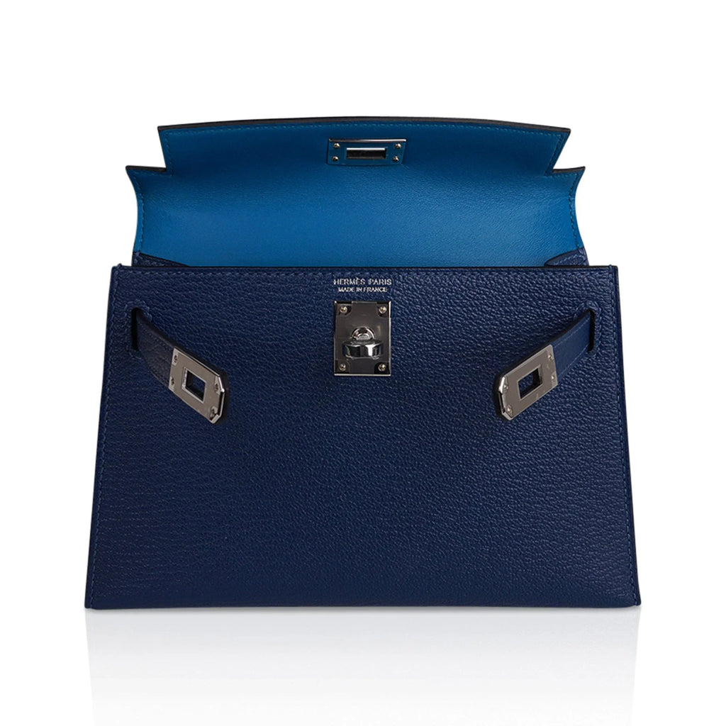 Special Order HSS Verso Mini Kelly 20 Sellier Bag Deep Bleu & Bleu Izmir Epsom Leather with Palladium Hardware