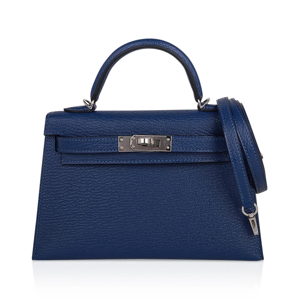 Special Order HSS Verso Mini Kelly 20 Sellier Bag Deep Bleu & Bleu Izmir Epsom Leather with Palladium Hardware