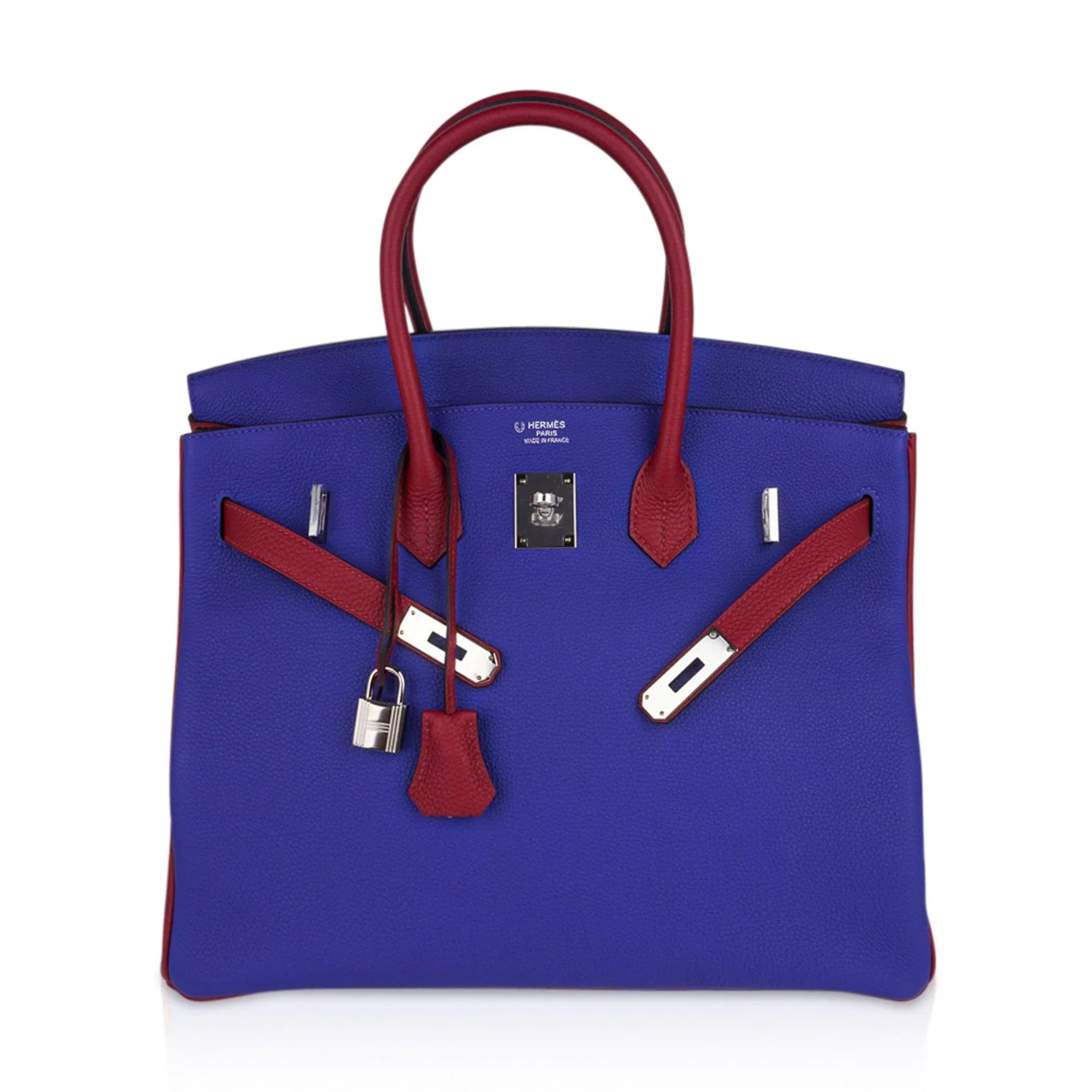 Special Order HSS Birkin 35 Bag Blue Electric & Rouge Granat Togo Leather with Palladium Hardware