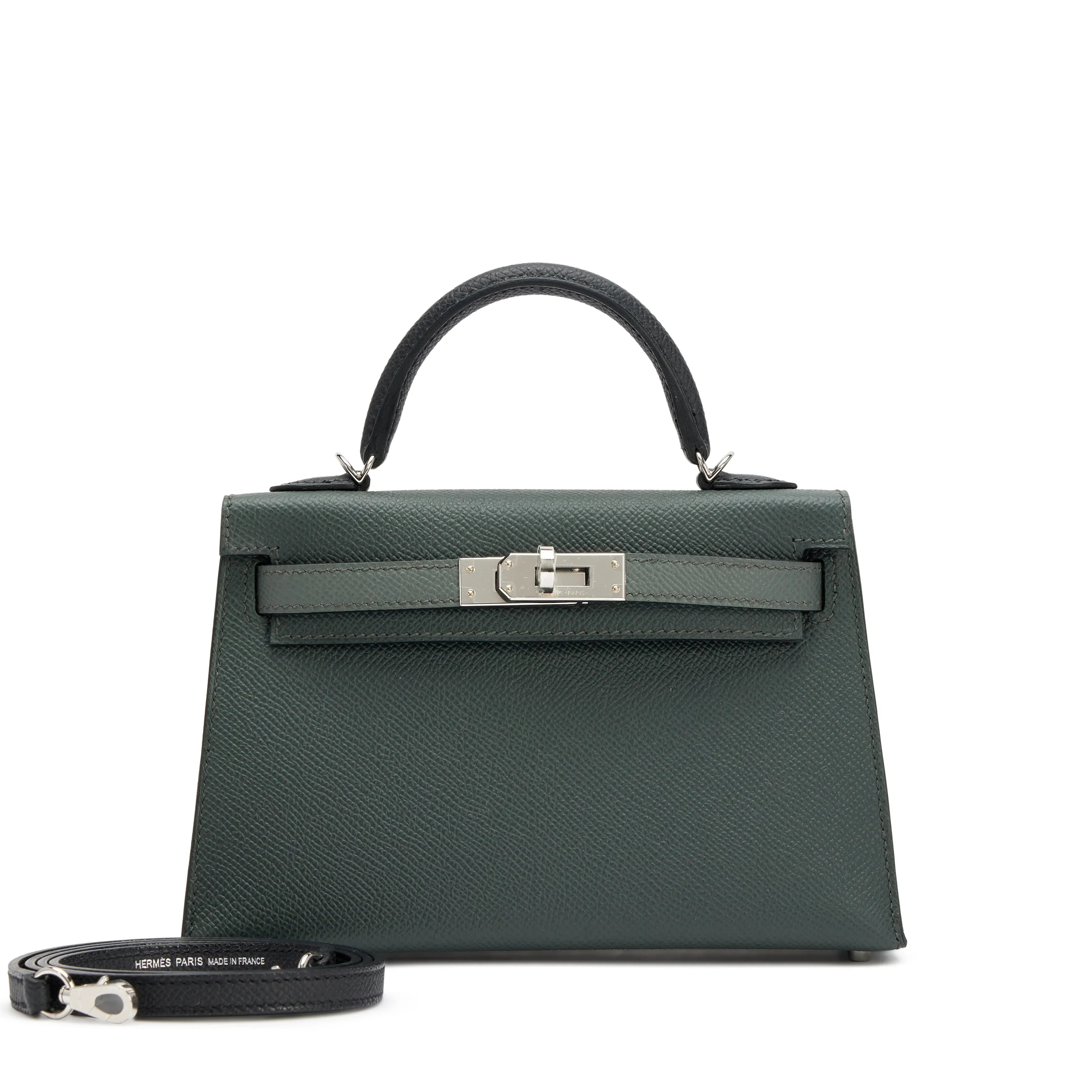 Kelly 20 II Vert Amande and Black Epsom Mini Palladium Hardware