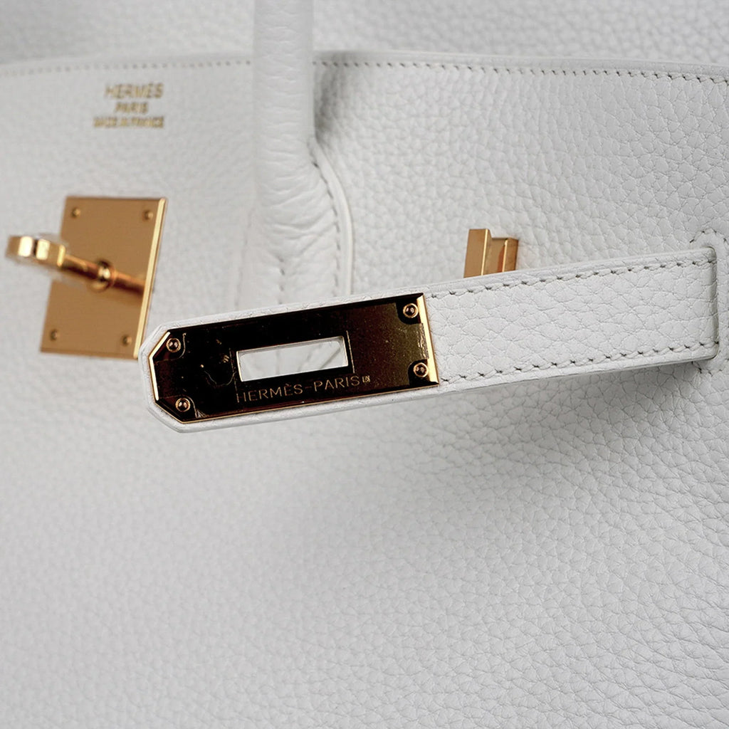 Birkin 35 Bag White Gold Hardware Clemence Leather New