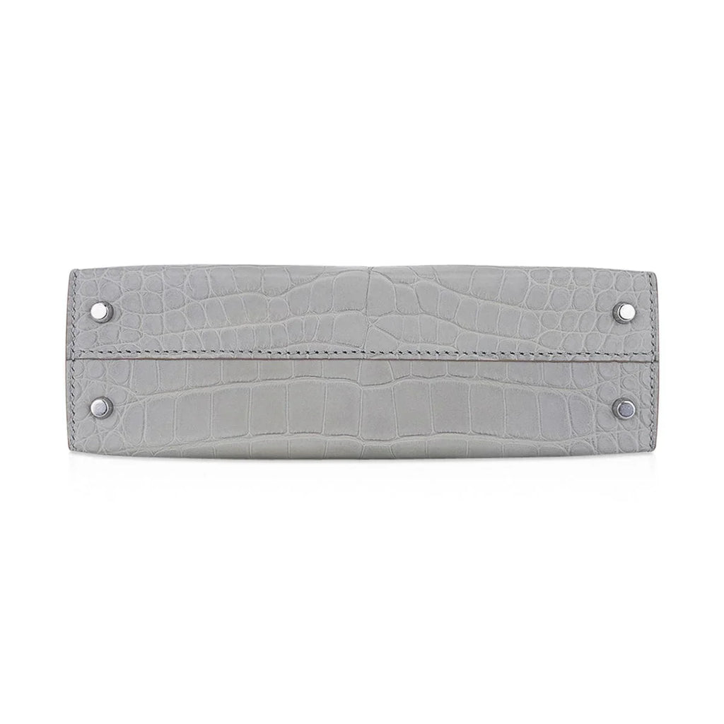 Limited Edition Mini Kelly 20 Sellier Matte Gris Perle Alligator Bag Palladium Hardware