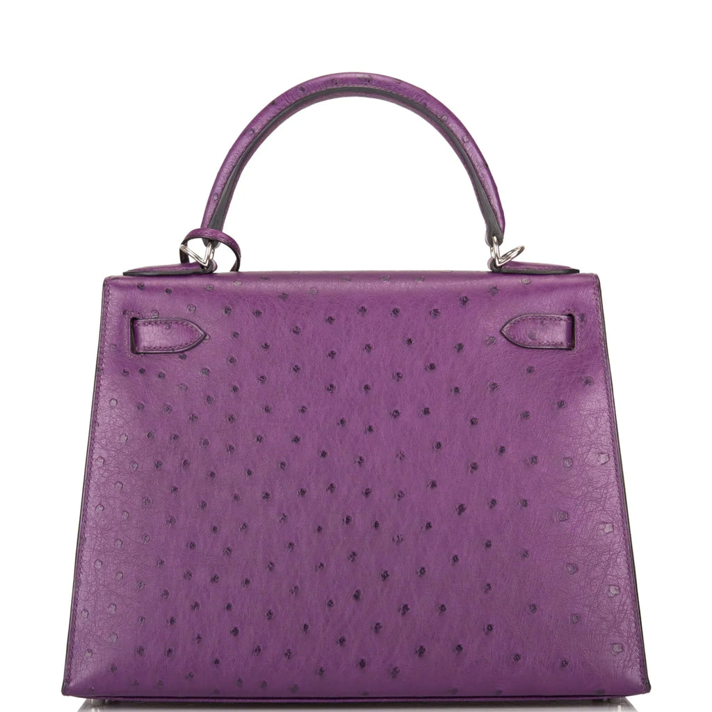 Kelly Violine Sellier Ostrich with Palladium Hardware