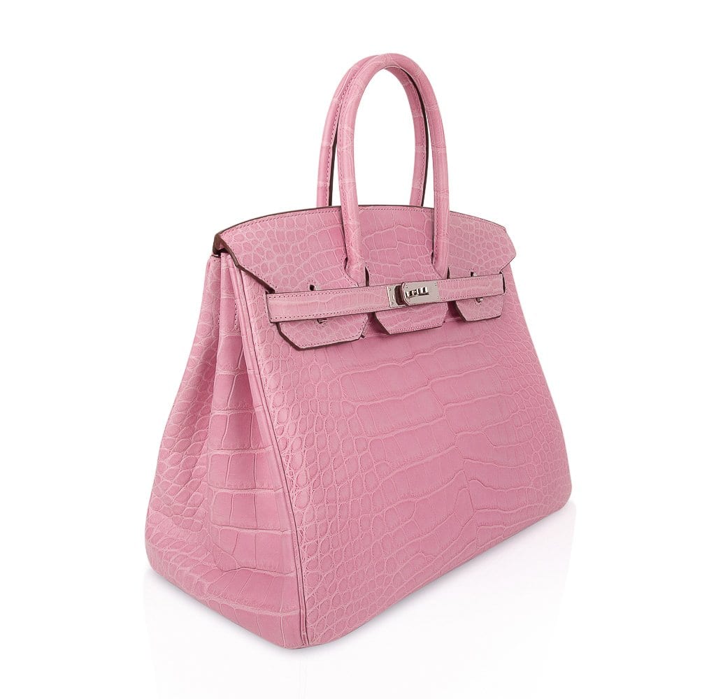 Limited Edition Birkin 35 Bag 5P Pink Matte Alligator with Palladium Hardware