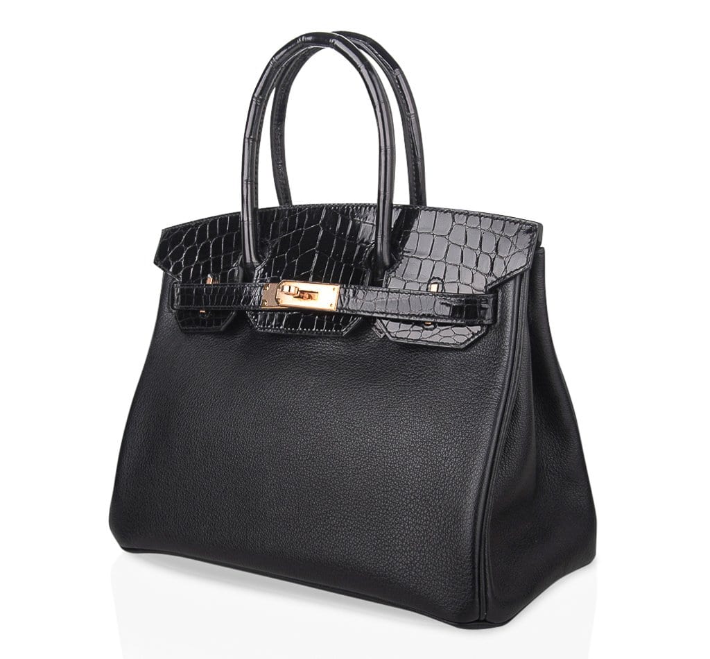 Birkin 30 Touch Bag Black Crocodile / Black Leather Rose Gold Hardware