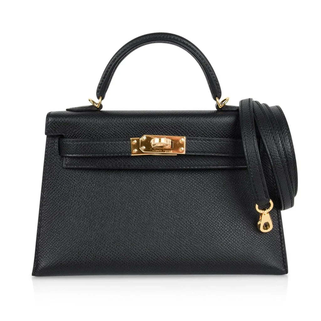Mini Kelly 20 Sellier Bag Black Epsom Leather with Gold Hardware