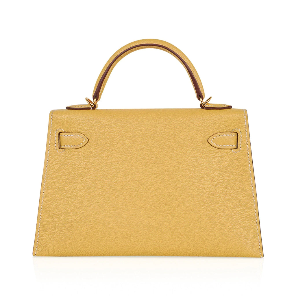 Mini Kelly 20 Sellier Jaune Foin Bag Chevre Gold