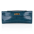 Kelly Cut Bag Blue Colvert Crocodile with Gold Hardware